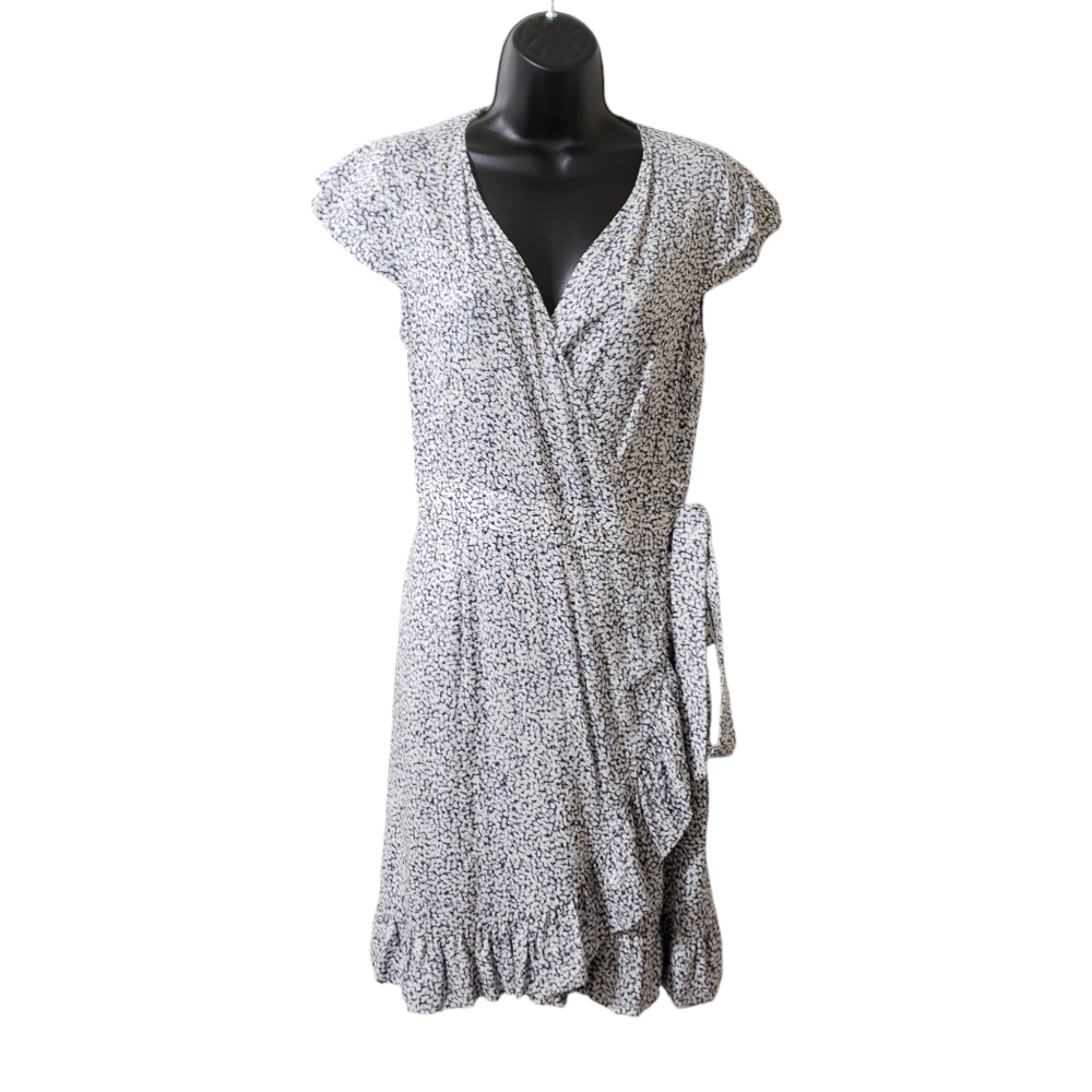 Margaret O'Leary Blue Ditsy Floral‎ Wrap Dress Small Cottagecore Prairie